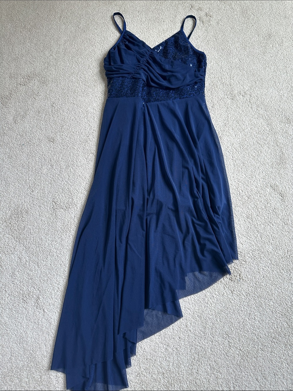 Navy Blue Asymmetrical Spaghetti Strap Dance Costume